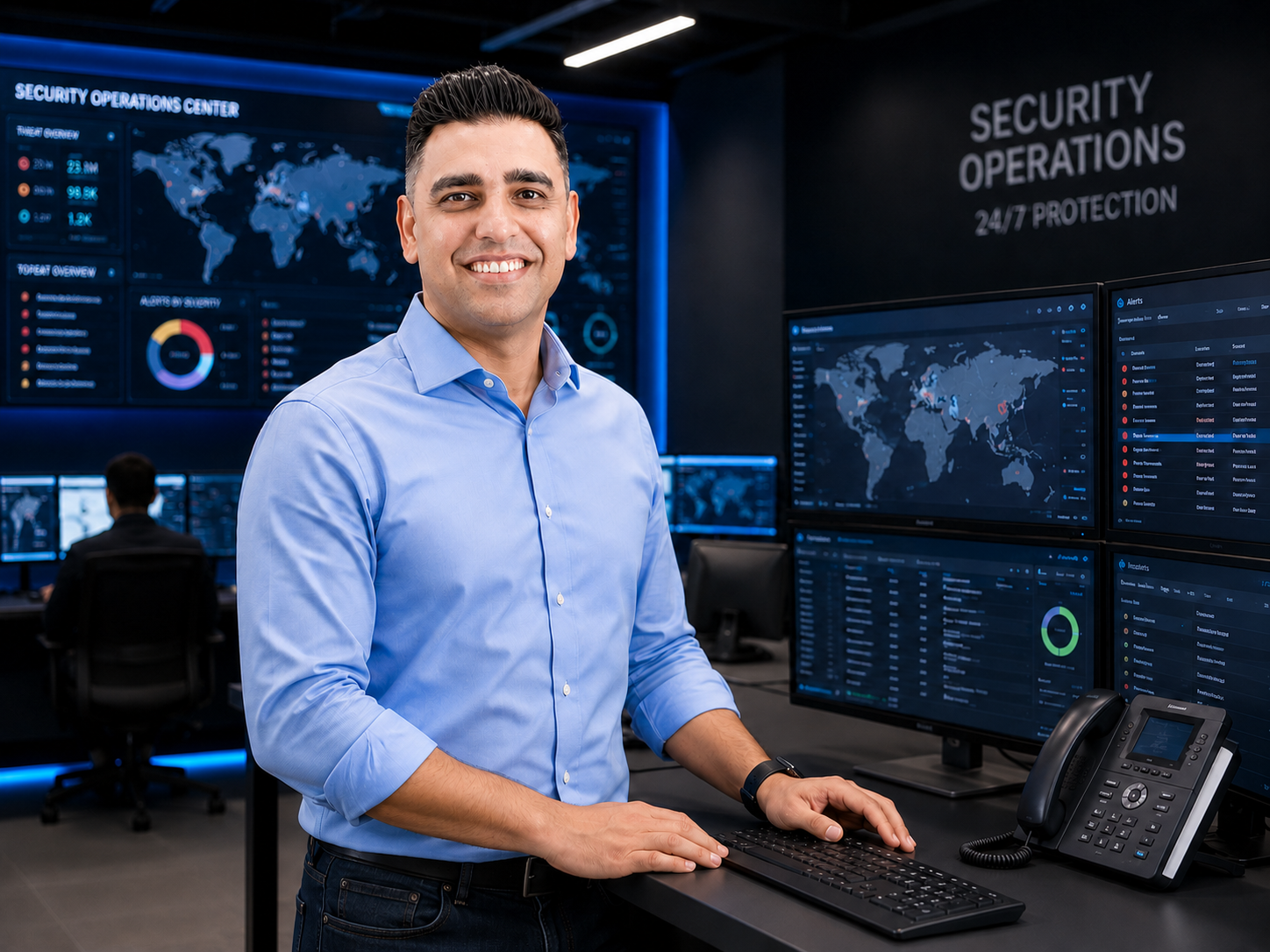 Adam Khan working inside the Barracuda global security operations center